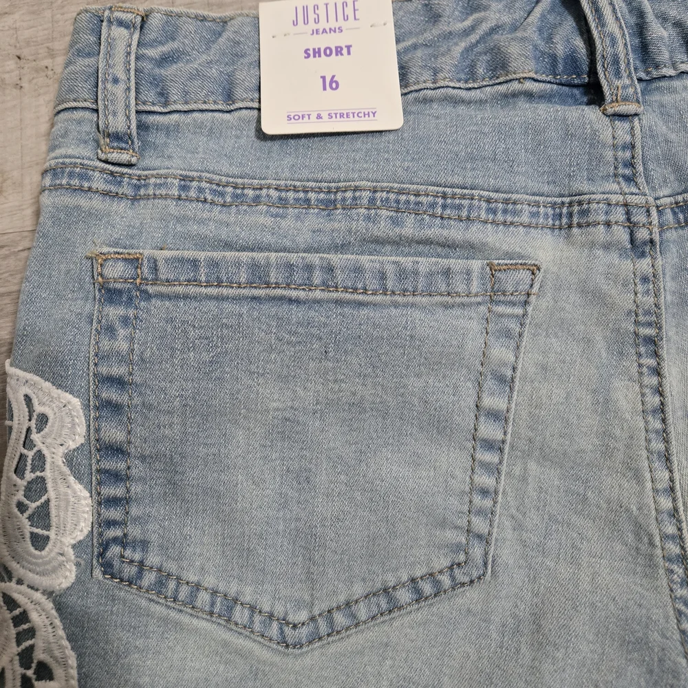 Justice Women's Blue Denim Shorts with Lace Detail Size 16